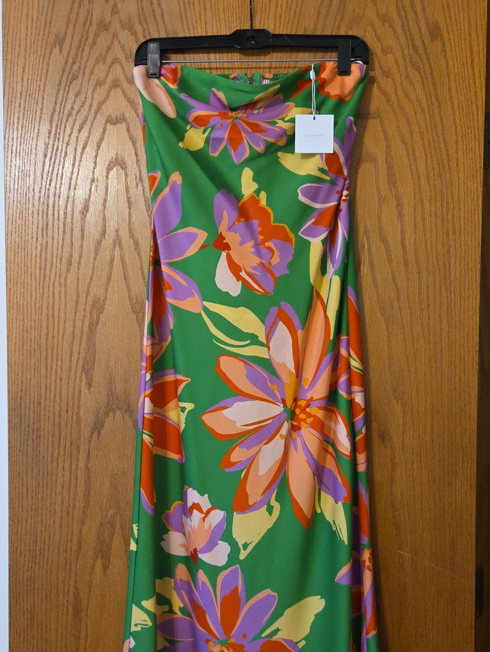 Lavender Brown Green Floral Strapless Maxi Dress with Multicolor Blooms